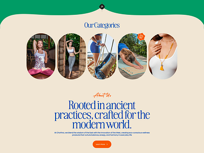 ChaYkra: Vibrant Homepage Design for Mindful Living about us chaykra cleanui designinspiration e commerce energy figma homepagedesign landing page malabeads meditation minimalistwebdesign shopify spiritual ui uiuxdesign ux webdesign wellness yoga