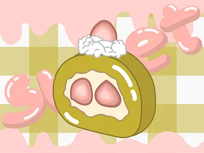 🍵-matcha roll-🍃🍓 cute flat illustration fun graphic design illustration pastel color vector