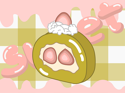 🍵-matcha roll-🍃🍓 cute flat illustration fun graphic design illustration pastel color vector