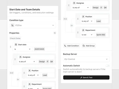 Details - Triggers, Conditions and Execution Settings code conditions dashboard productivity saas task management triggers ui uiux user experience user interface ux workflow