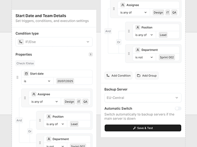 Details - Triggers, Conditions and Execution Settings code conditions dashboard productivity saas task management triggers ui uiux user experience user interface ux workflow