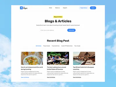Blog Page Design for Flight Booking Website ✈️ app design blog page design branding clean design design agency flight booking website flight booking website design illustration minimal online booking travel app travel app design travel website ui ui ux design agency ui ux designer ux ux design website design