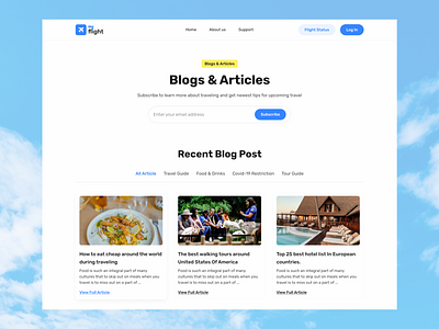 Blog Page Design for Flight Booking Website ✈️ app design blog page design branding clean design design agency flight booking website flight booking website design illustration minimal online booking travel app travel app design travel website ui ui ux design agency ui ux designer ux ux design website design