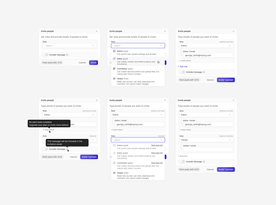Invite users modal app clean dashboard data design dialog enterprise interface invitstation management minimalist modal modern product saas software startup web widget