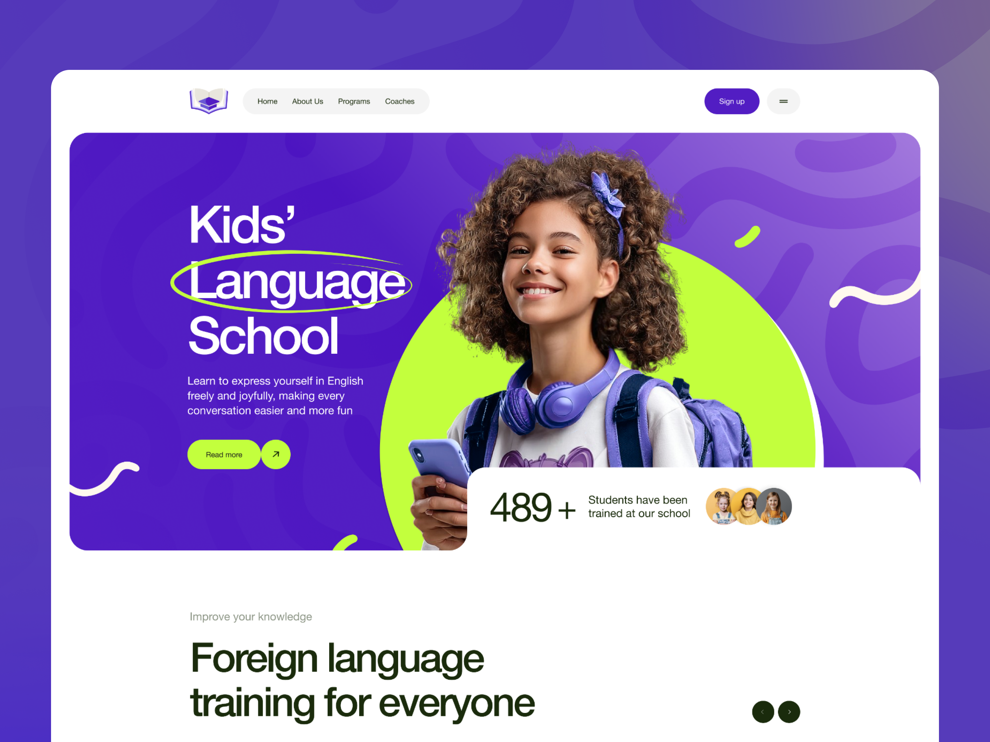 Kid's Language School_Landing page design kids language school landing landing page language school ui ui design ux web web site website