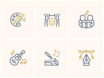 Venture Academy Icons academy art branding brush carving choir education guitar icons illustration music notes painting pen people school sculpture sound student theater