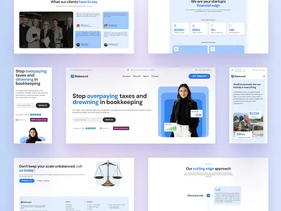 balanced: accounting firm landing page design accounting agency branding clean design figma finance firm framer graphic design landing page light modern professional tax ui ux web white