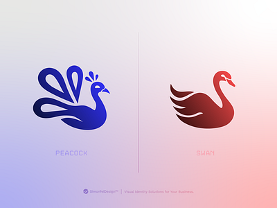 Peacock and Swan Animal Logos animal animal logo bird blue branding comparison curve gradient illustration logomark minimal minimalistic modern organic peacock red simple smooth swan variations