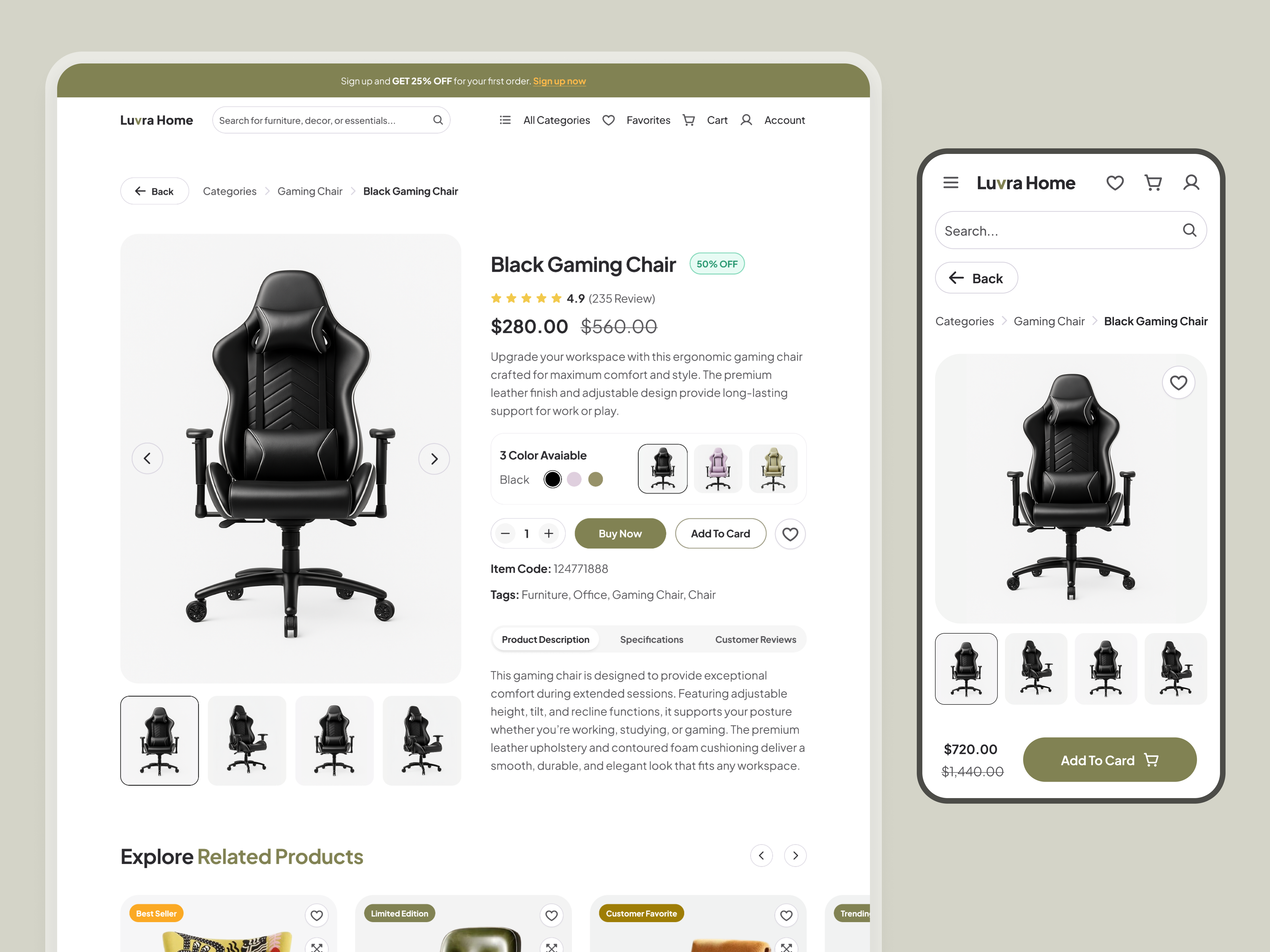 Furniture Product Detail Page UI customer reviews designsystem ecommerce furnituredesign furnitureecommerce furniturestore minimaldesign modernui product description product specifications productdetail productdetailpage productpage related products ui responsive design responsivedesign uidesign uxuidesign webdesign webmobile