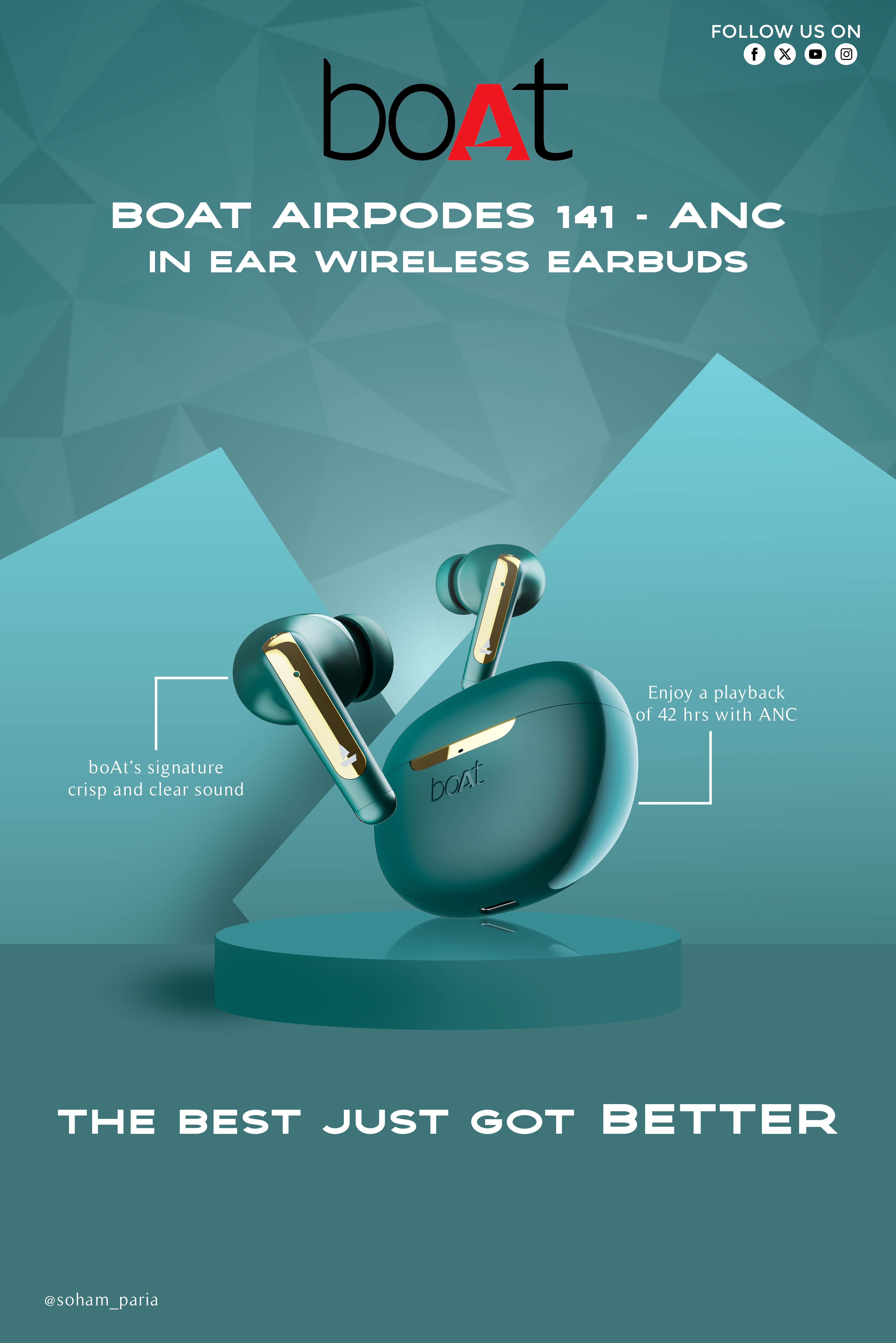 Elevate Your Sound — boAt ANC I Poster Design branding creative design creative poster graphic design poster design product design tech design