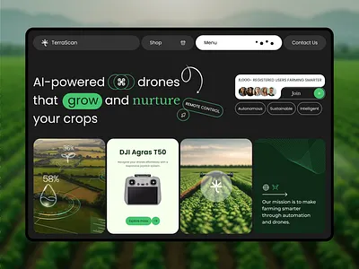 Agtech Company Hero Page design green energy hero page interface startup ui ux web interface webdesign