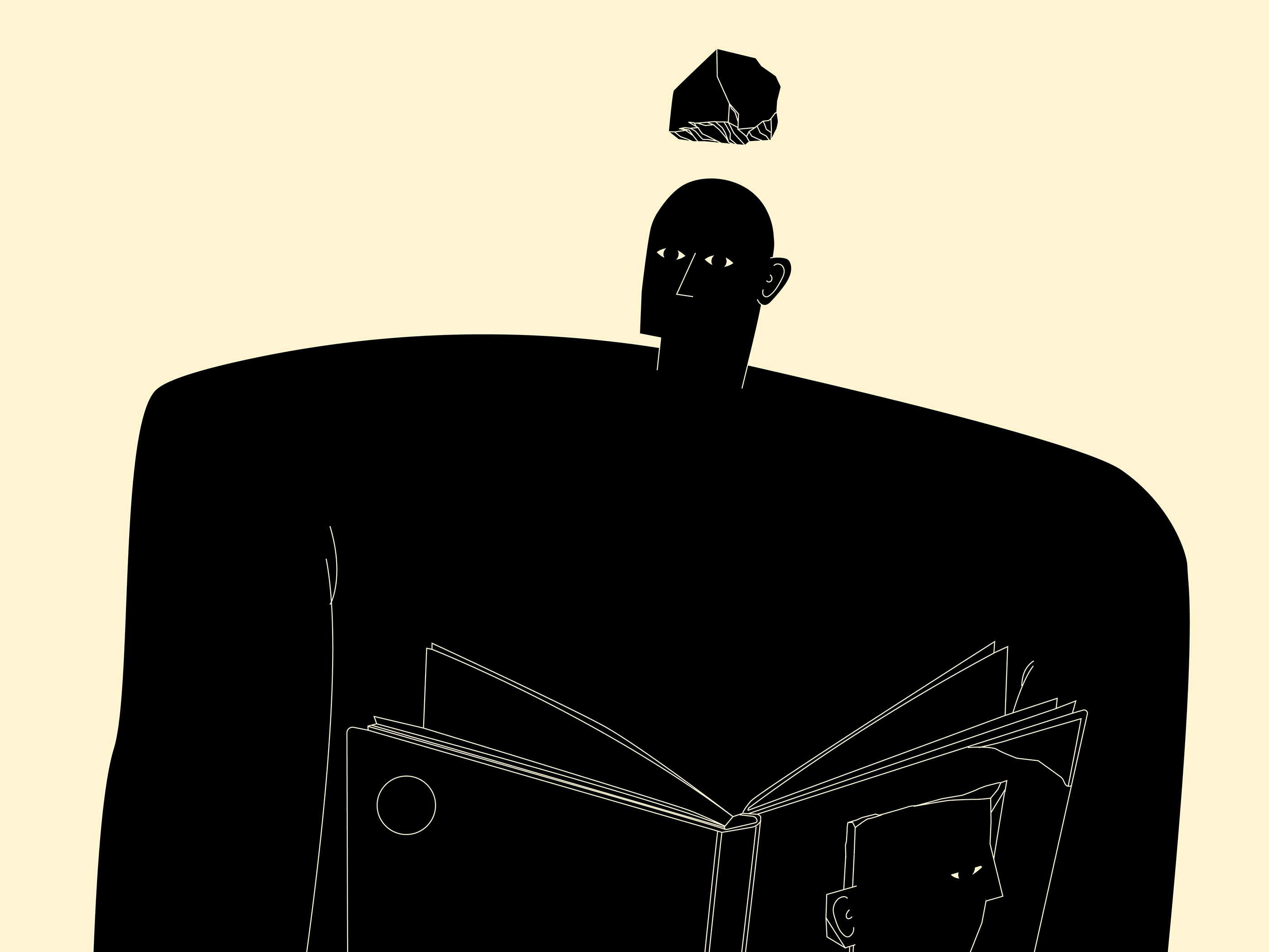 Stoic reading abstract book character composition design dual meaning illustration laconic lines metaphor minimal original character philosophical illustration philosphy poster reading sprited man stoic reading stoicim