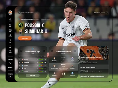 Shakhtar FC — Matchday Dashboard UI clubapp darkui dataviz dribbbledesign figmadesign footballapp footballui interface matchday neoglassmorphism shakhtar soccerdesign sportsdashboard sportstech uidesign uxdesign webdesign