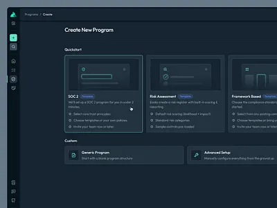 Openlane - Create Program Screen ai app designer ai ui designer compliance app compliance app ui dark mode dark mode designer dashboard product designer saas ui ui design ui designer ux ux designer