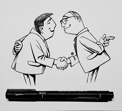 Inktober 2025 #18: deal black and white caricature illustration
