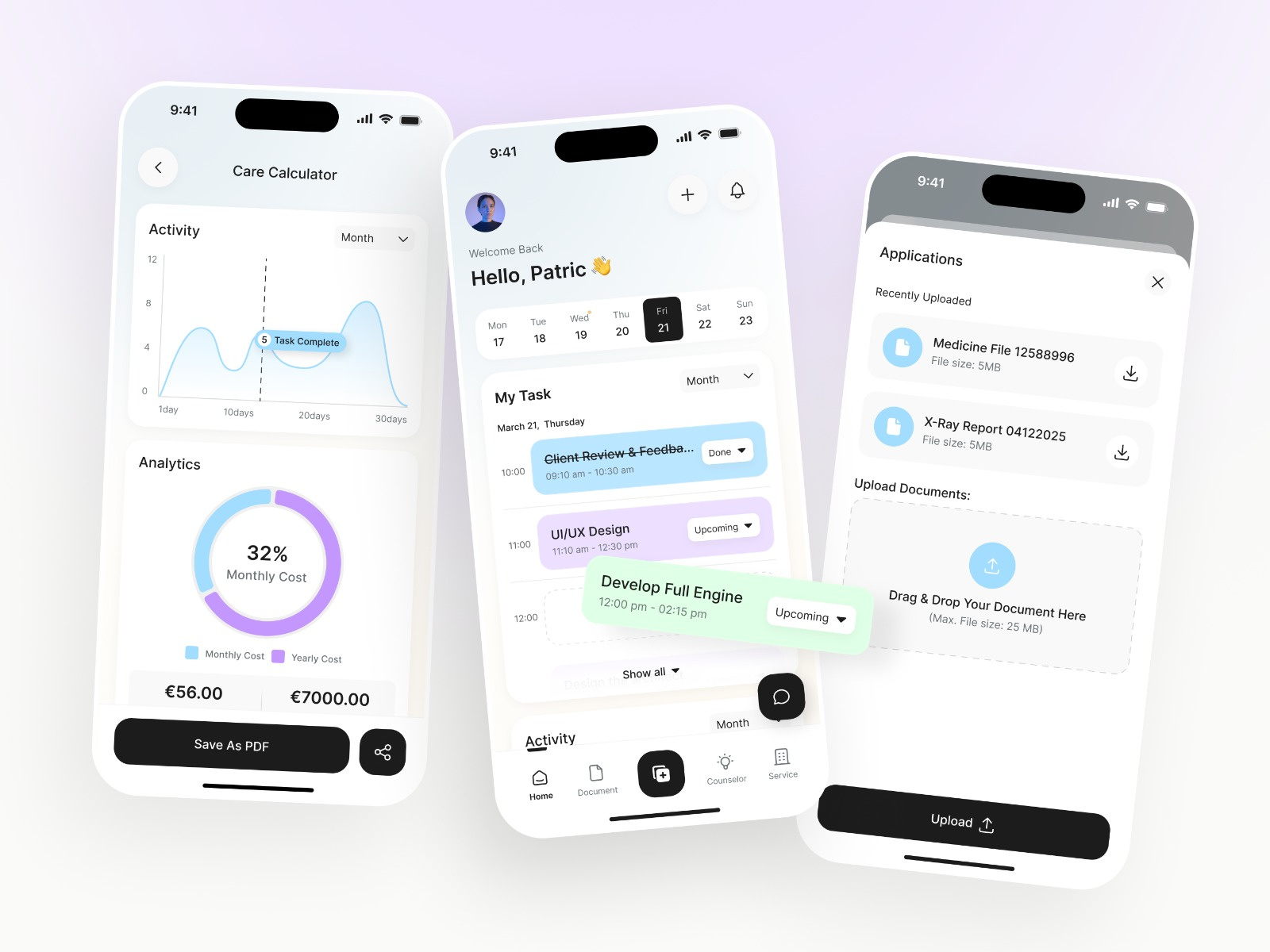 Example of Care & Task Management App UI/UX