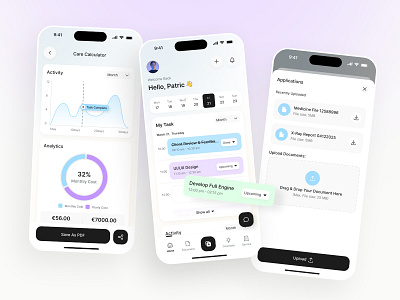 Care & Task Management App UI/UX analytics app design appdesign clean design cleanui inksstudio minimalist mobile app task manager uiux