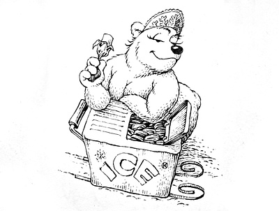 Inktober 2025 #19: arctic black and white caricature cartoon ice cream illustration polar bear