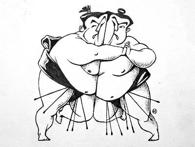 Inktober 2025 #20: rivals black and white caricature cartoon illustration sumo