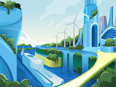 Future Cityscape - Eco Urban Illustration Design 2d art concept art design digital illustration futuristic city graphic design illustration illustration art illustration design illustrator landscapt product design technology vector vector illustration