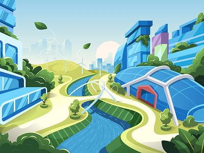 EcoCity Vision | Futuristic Illustration Design 2d art concept art design digital illustration future city futuristic city graphic design illustration illustration art illustration design illustrator landscapt product design vector vector illustration