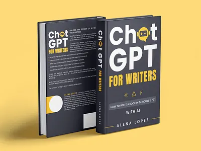 Chat GPT FOR WRITERS Book Cover Design ai banner beginner black book book cover branding chat gpt clean clean design design graphic design illustration minimal mockup vector writer yellow