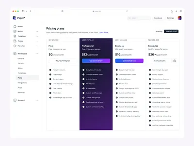 In-App Pricing Page app design plan price pricing page pricing plan product design ui ui design ux web app design
