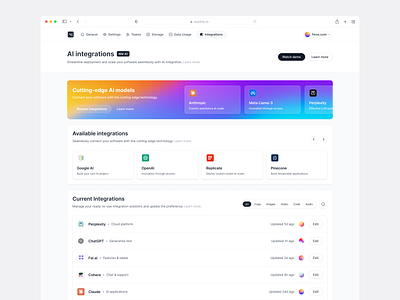 AI Integrations ai app ai design app design app page integration ui ui design ux web app