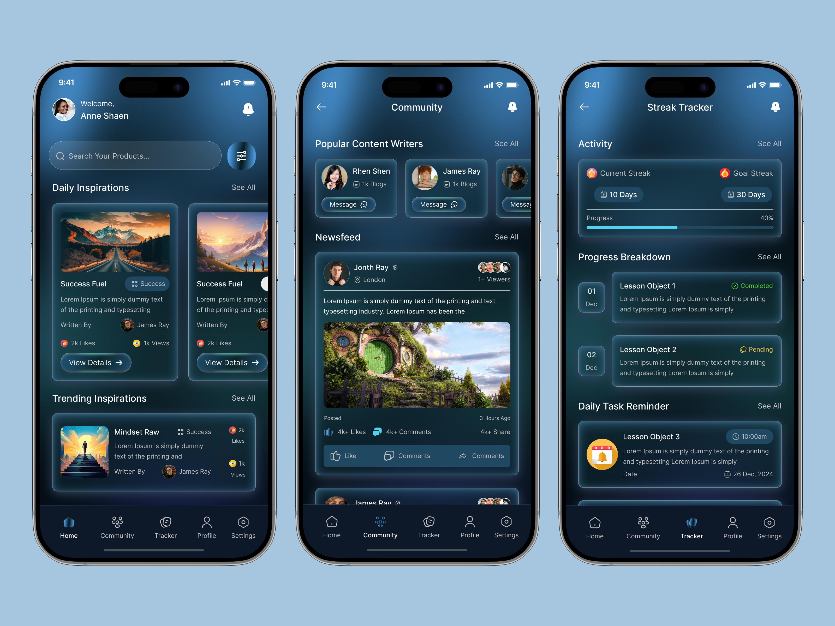 Daily Inspiration App Dark Mode daily inspiration app dark mode mobile ui mobile app mobile app design motivation app self growth app ui ui design uiuxdesign user interface ux