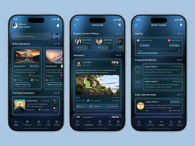 Daily Inspiration App Dark Mode daily inspiration app dark mode mobile ui mobile app mobile app design motivation app self growth app ui ui design uiuxdesign user interface ux