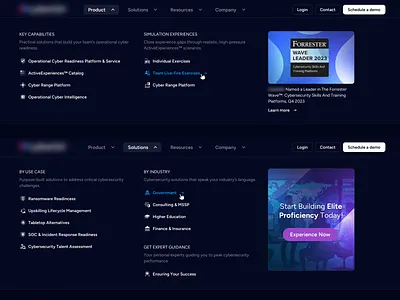 Improving the navigation menu of a cybersecurity company cta cybersecurity dark design marketing megamenu menu navigation sections ui web