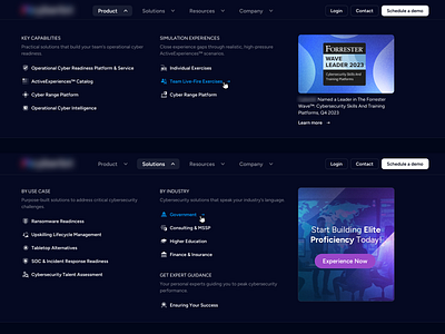 Improving the navigation menu of a cybersecurity company cta cybersecurity dark design marketing megamenu menu navigation sections ui web