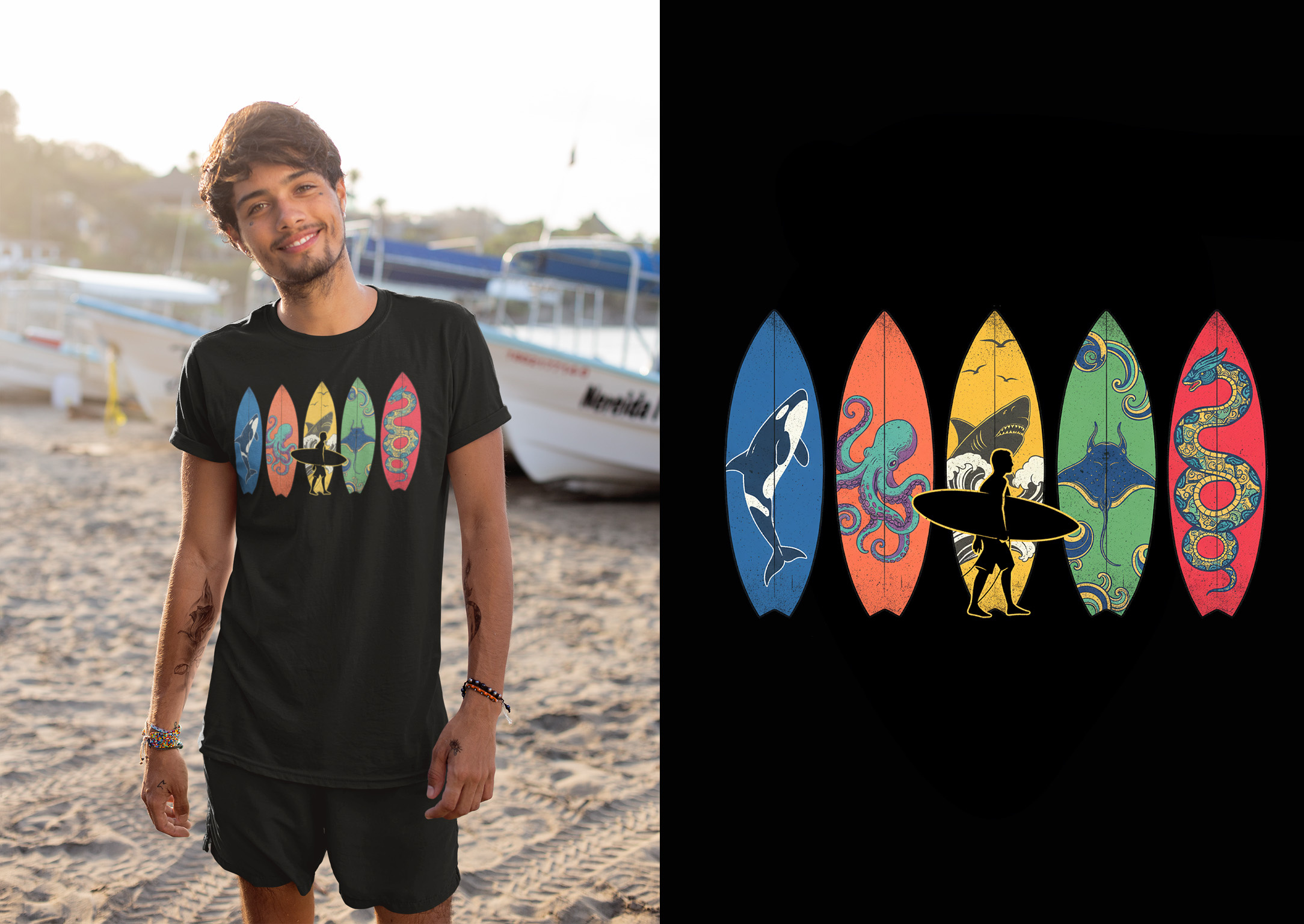 Surfboard Illustration — Apparel Context Mockup graphic design print design shirt shirt design tee
