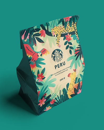 Spec Artwork for Starbucks Coffee Packaging brand illustration coffee coffee packaging illustration jungle leopard llama mockup packaging packaging illustration parrot plants spec art starbucks tropical