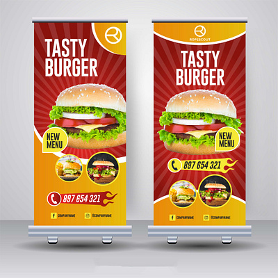 TASTY BURGER Roll Up banner design branding graphic design logo motion graphics roll up banner design ui