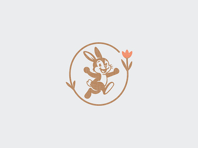 Playful rabbit logo vintage style fast flower happy hare joy kids logo design natural old organic playful publisher rabbit retro unique vintage