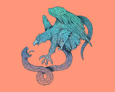 Rivals - Inktober day 20 art cartoon character character design design drawing eagle illustration inktober mexican mexico serpent