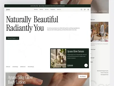 Ayune - Skincare E-Commerce Landing Page beauty beauty product cosmetic e commerce ecommerce face glowing healthy landing page makeup minimalist product shop shopify skin skincare store ui ux web design