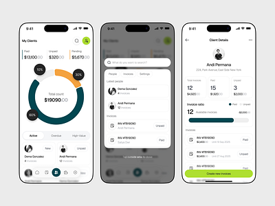 Invo - Invoice Tracker Mobile App analytics app design b2b billing bills business finance invoice management mobile ui payment project ui ux