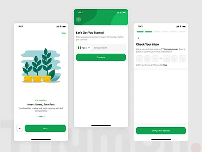 F4F: Onboarding Screens app design flat illustration minimal mobile otp phone progress bar ui verify email address