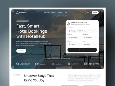 HotelHub – Hotel Booking Landing Page UI Design booking landing page booking platform booking services booking website design flight booking ui hotel booking landing page hotel booking ui interface landing page landingpage travel booking website travel website ui ui web design webdesign website design