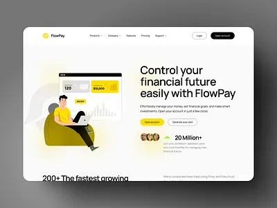 Fintech Landing Page | Financial Agency UI Design design finance ui finance ux finance website financial agency ui design fintech landing page fintech website flowpay home page design interface money transfer online banking services ui uiux design web design website website design