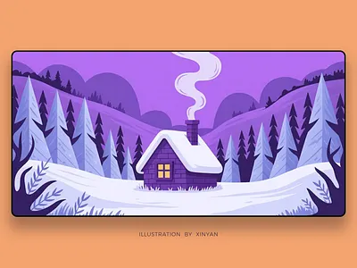 Comfortable Winter Cottage Outdoor Illustration adventure cabin christmas cozy environment forest holiday illustration landscape landscape illustration mountains nature outdoor outdoors retreat snow travel vacation web winter