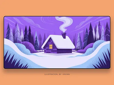 Comfortable Winter Cottage Outdoor Illustration adventure cabin camping christmas cozy environment forest holiday illustration landscape landscape illustration nature outdoor peaceful snow travel web winter