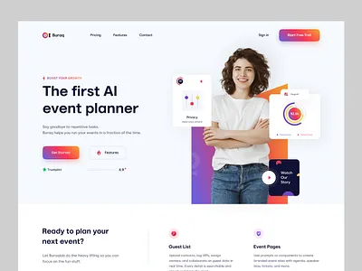 AI Event Planner aidesign automation dashboarddesign eventplanner landingpagedesign modernui productdesign saasdesign startup technology uidesign uiuxdesign userexperience uxdesigner webapp website