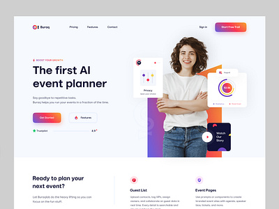 AI Event Planner aidesign automation dashboarddesign eventplanner landingpagedesign modernui productdesign saasdesign startup technology uidesign uiuxdesign userexperience uxdesigner webapp website