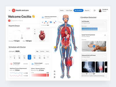 Health & Care Dashboard — Patient Condition Overview dashboard design yow health app health monitoring dashboard health tracker healthcare healthcare app healthcare dashboard healthcare website healthtech medical app medical care medical dashboard design medical platform medical website medicine dashboard online healthcare patient dashboard saas saas dashboard
