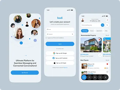 Rooms & Flats for Rent App Design apartment rent booking app home interface login screen login ui mobile app onboarding property app property booking real estate registration rent rent app sign up splashscreen ui design user interface ux design welcome screen