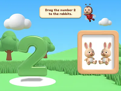 Kids Learn Numbers with Bunny Friends app drag game educational app design kids design kids game ui design kids math game ui
