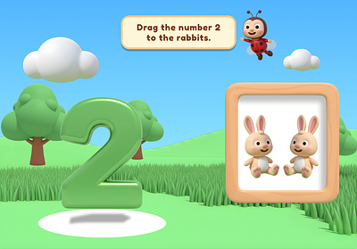 Kids Learn Numbers with Bunny Friends app drag game educational app design kids design kids game ui design kids math game ui